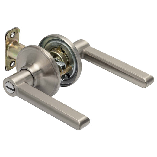 Image Of Door Lever Set Bed / Bath / Privacy Function Contemporary Style Fallon Collection - Satin Nickel Finish - Harney Hardware