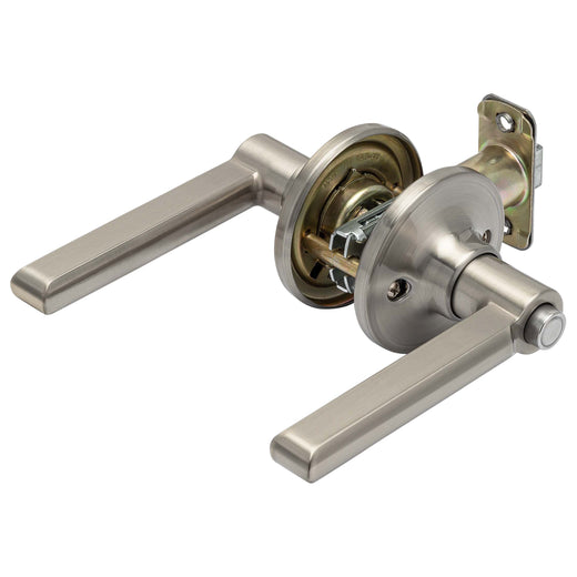 Image Of Door Lever Set Bed / Bath / Privacy Function Contemporary Style Fallon Collection - Satin Nickel Finish - Harney Hardware