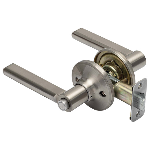 Image Of Door Lever Set Bed / Bath / Privacy Function Contemporary Style Fallon Collection - Satin Nickel Finish - Harney Hardware