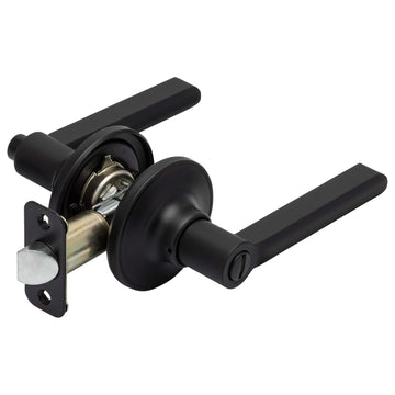 Image Of Door Lever Set Bed / Bath / Privacy Function Contemporary Style Fallon Collection - Matte Black Finish - Harney Hardware
