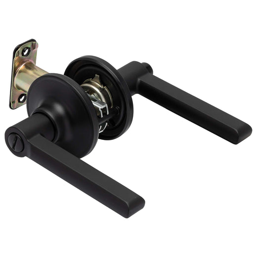 Image Of Door Lever Set Bed / Bath / Privacy Function Contemporary Style Fallon Collection - Matte Black Finish - Harney Hardware