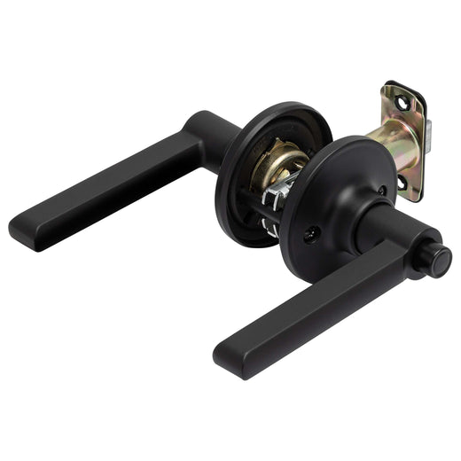 Image Of Door Lever Set Bed / Bath / Privacy Function Contemporary Style Fallon Collection - Matte Black Finish - Harney Hardware