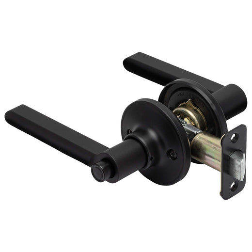 Image Of Door Lever Set Bed / Bath / Privacy Function Contemporary Style Fallon Collection - Matte Black Finish - Harney Hardware