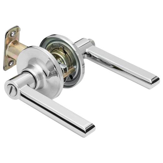 Image Of Door Lever Set Bed / Bath / Privacy Function Contemporary Style Fallon Collection - Chrome Finish - Harney Hardware