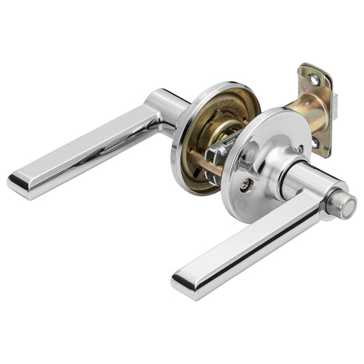 Image Of Door Lever Set Bed / Bath / Privacy Function Contemporary Style Fallon Collection - Chrome Finish - Harney Hardware