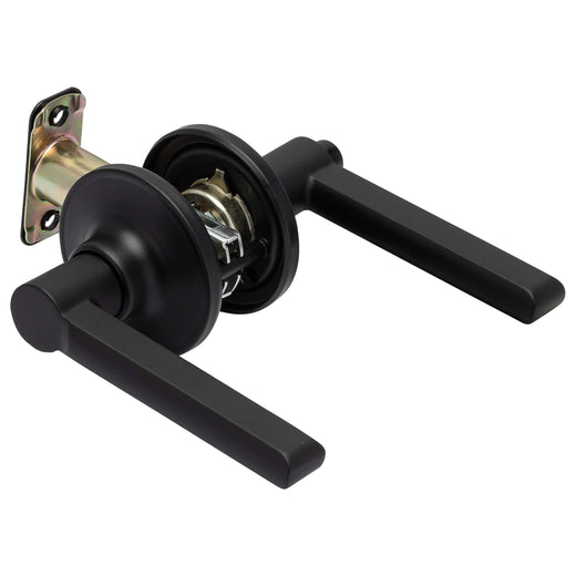 Image Of Door Lever Set Closet / Hall / Passage Function Contemporary Style Fallon Collection - Matte Black Finish - Harney Hardware