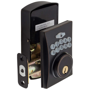Image Of Electronic Keyless Deadbolt -  Square Escutcheon - Venetian Bronze Finish - Harney Hardware