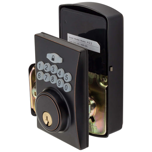 Image Of Electronic Keyless Deadbolt -  Square Escutcheon - Venetian Bronze Finish - Harney Hardware