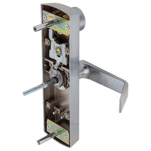 Image Of Panic Exit Device Storeroom / Keyed Function Escutcheon Lever Trim - Satin Chrome Finish - Harney Hardware
