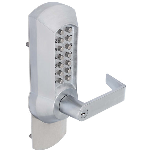 Image Of Panic Exit Device Storeroom / Keyed Function Mechanical Keyless Lever Trim - Satin Chrome Finish - Harney Hardware