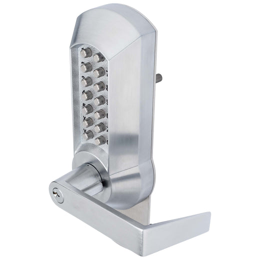 Image Of Panic Exit Device Storeroom / Keyed Function Mechanical Keyless Lever Trim - Satin Chrome Finish - Harney Hardware