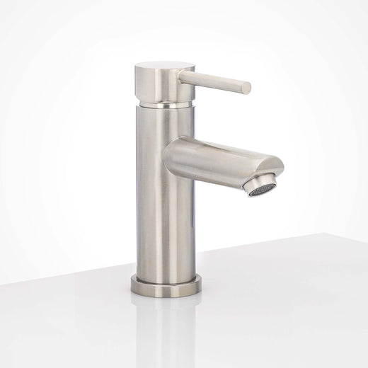Image Of Single Hole Contemporary / Modern Bathroom Sink Faucet -  7 In. High - Satin Stainless Steel Finish - Harney Hardware