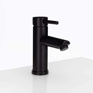 Image Of Single Hole Contemporary / Modern Bathroom Sink Faucet -  7 In. High - Matte Black Finish - Harney Hardware
