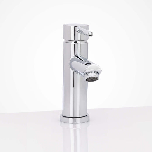 Image Of Single Hole Contemporary / Modern Bathroom Sink Faucet -  7 In. High - Polished Stainless Steel Finish - Harney Hardware