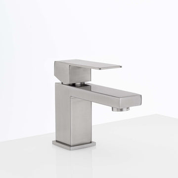 Image Of Single Hole Contemporary / Modern Bathroom Sink Faucet -  5 In. High - Satin Nickel Finish - Harney Hardware
