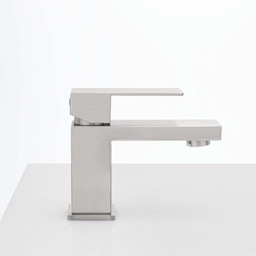 Image Of Single Hole Contemporary / Modern Bathroom Sink Faucet -  5 In. High - Satin Nickel Finish - Harney Hardware