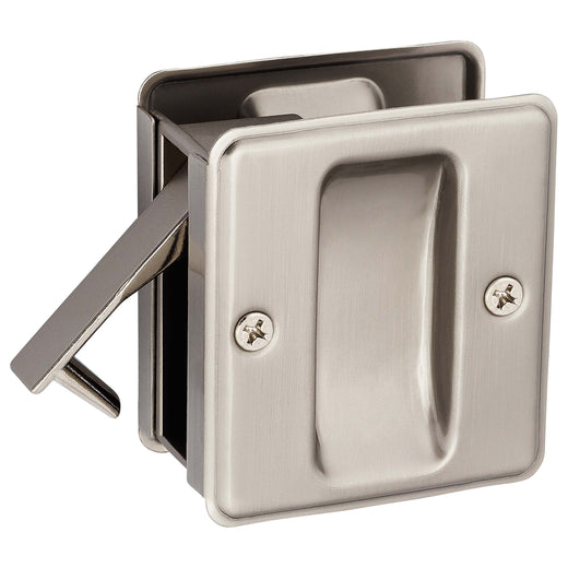 Image Of Pocket Door Lock -  Passage -  2 1/2 In. X 2 3/4 In. - Satin Nickel Finish - Harney Hardware