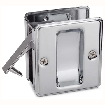 Image Of Pocket Door Lock -  Passage -  2 1/2 In. X 2 3/4 In. - Chrome Finish - Harney Hardware