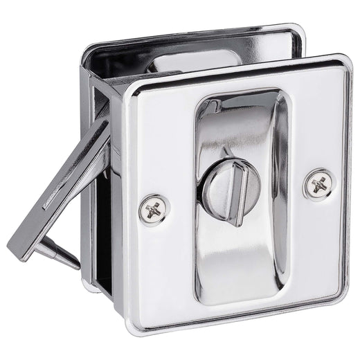 Image Of Pocket Door Lock -  Privacy -  2 1/2 In. X 2 3/4 In. - Chrome Finish - Harney Hardware