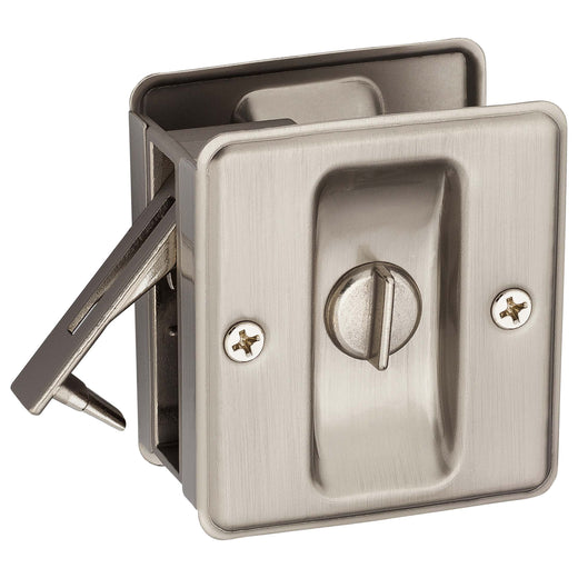 Image Of Pocket Door Lock -  Privacy -  2 1/2 In. X 2 3/4 In. - Satin Nickel Finish - Harney Hardware