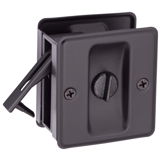 Image Of Pocket Door Lock -  Privacy -  2 1/2 In. X 2 3/4 In. - Oil Rubbed Bronze Finish - Harney Hardware