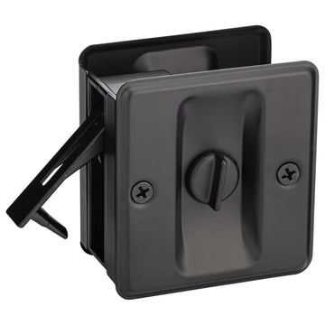 Image Of Pocket Door Lock -  Privacy -  2 1/2 In. X 2 3/4 In. - Matte Black Finish - Harney Hardware