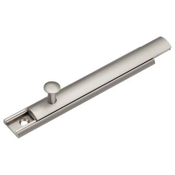 Image Of Surface Bolt -  Solid Brass -  4 In. - Satin Nickel Finish - Harney Hardware