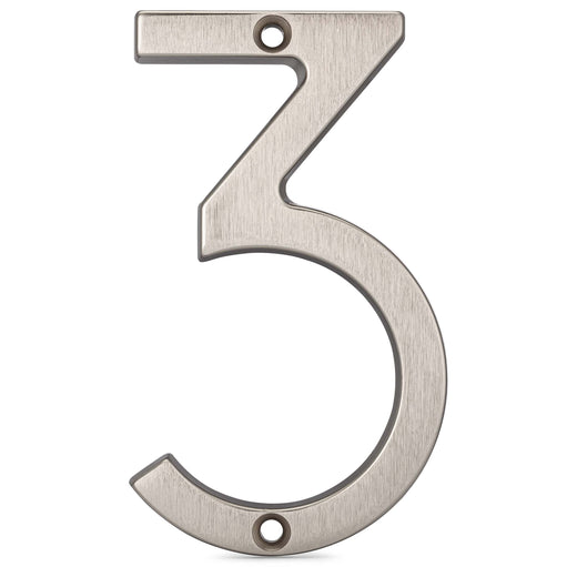 Image Of 4 In. Contemporary House Number 3 - Satin Nickel Finish - Harney Hardware