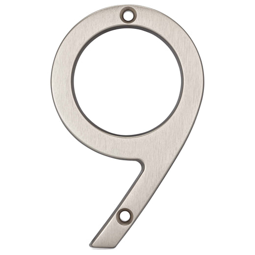 Image Of 4 In. Contemporary House Number 9 - Satin Nickel Finish - Harney Hardware