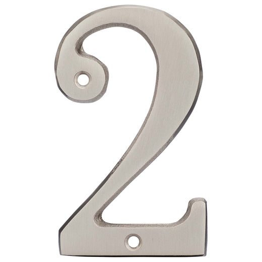 Image Of 4 In. House Number 2 -  Solid Brass - Satin Nickel Finish - Harney Hardware