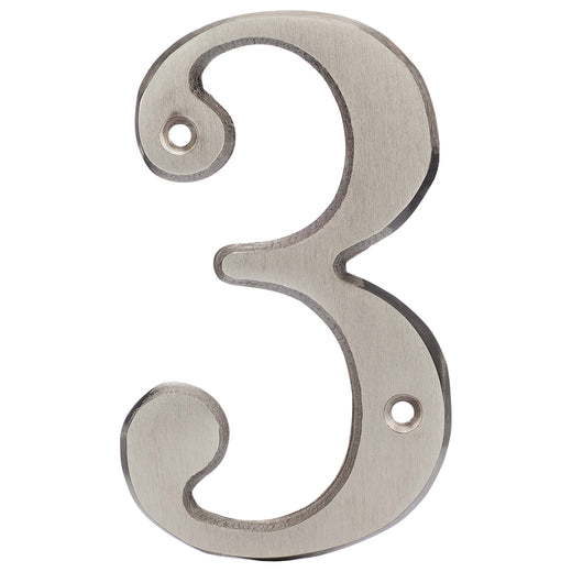 Image Of 4 In. House Number 3 -  Solid Brass - Satin Nickel Finish - Harney Hardware