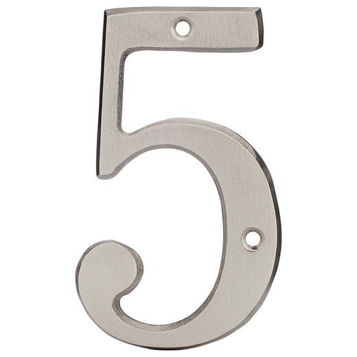 Image Of 4 In. House Number 5 -  Solid Brass - Satin Nickel Finish - Harney Hardware