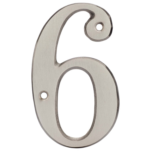 Image Of 4 In. House Number 6 -  Solid Brass - Satin Nickel Finish - Harney Hardware
