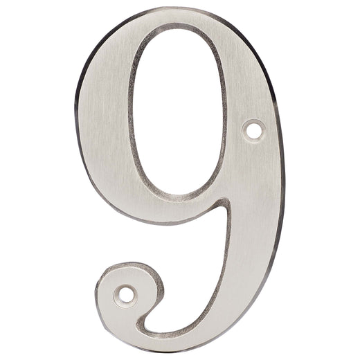 Image Of 4 In. House Number 9 -  Solid Brass - Satin Nickel Finish - Harney Hardware