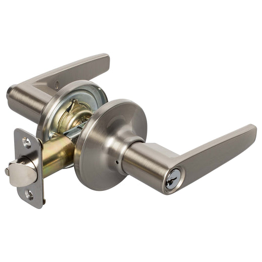 Image Of Door Lever Set Keyed / Entry Function Electra Collection - Satin Nickel Finish - Harney Hardware