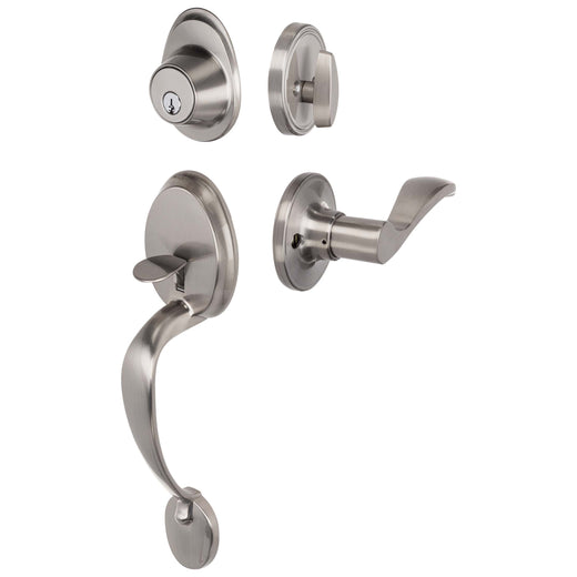 Image Of Front Door Handleset With Interior Right Handed Lever Dakota Collection - Satin Nickel Finish - Harney Hardware
