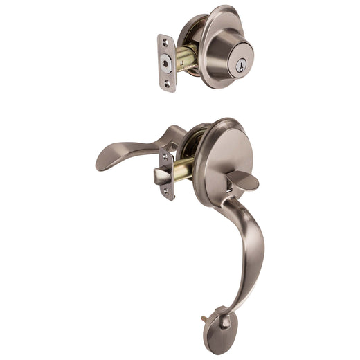 Image Of Front Door Handleset With Interior Right Handed Lever Dakota Collection - Satin Nickel Finish - Harney Hardware