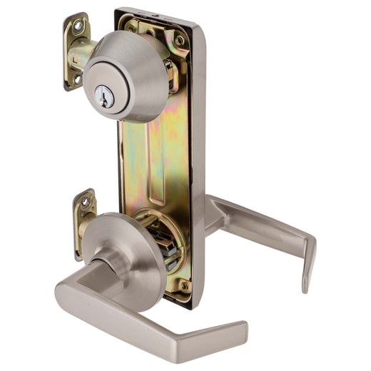 Image Of Interconnected Door Lock Reversible Passage Lever -  UL Fire Rated -  ANSI 2 -  Largo Collection - Satin Nickel Finish - Harney Hardware