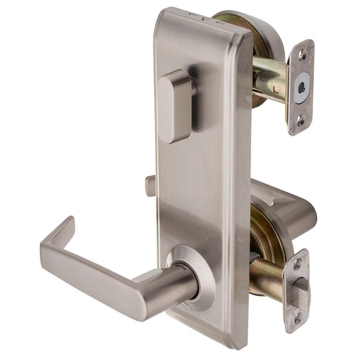 Image Of Interconnected Door Lock Reversible Passage Lever -  UL Fire Rated -  ANSI 2 -  Largo Collection - Satin Nickel Finish - Harney Hardware