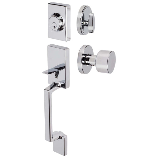Image Of Front Door Handleset With Interior Door Knob Contemporary Style Brooklyn Collection - Chrome Finish - Harney Hardware