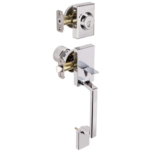Image Of Front Door Handleset With Interior Door Knob Contemporary Style Brooklyn Collection - Chrome Finish - Harney Hardware