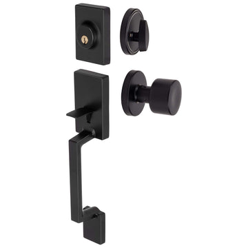 Image Of Front Door Handleset With Interior Door Knob Contemporary Style Brooklyn Collection - Matte Black Finish - Harney Hardware