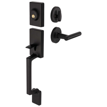 Image Of Front Door Handleset With Interior Reversible Lever Contemporary Style Riley Collection - Matte Black Finish - Harney Hardware
