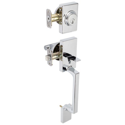 Image Of Front Door Handleset With Interior Reversible Lever Contemporary Style Riley Collection - Chrome Finish - Harney Hardware