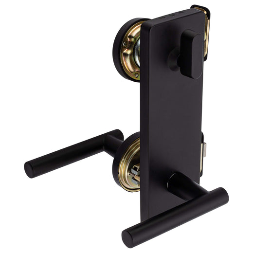 Image Of Interconnected Door Lock Reversible Passage Lever -  UL Fire Rated -  ANSI 2 -  Contemporary Style Riley Collection - Matte Black Finish - Harney Hardware