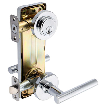 Image Of Interconnected Door Lock Reversible Passage Lever -  UL Fire Rated -  ANSI 2 -  Contemporary Style Riley Collection - Chrome Finish - Harney Hardware