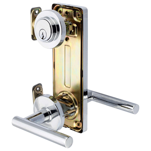Image Of Interconnected Door Lock Reversible Passage Lever -  UL Fire Rated -  ANSI 2 -  Contemporary Style Riley Collection - Chrome Finish - Harney Hardware