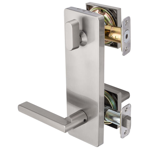 Image Of Interconnected Door Lock Reversible Passage Lever -  UL Fire Rated -  ANSI 2 -  Contemporary Style Harper Collection - Satin Nickel Finish - Harney Hardware