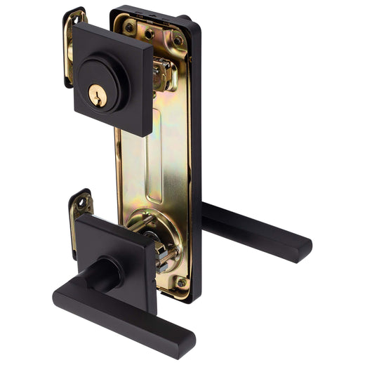 Image Of Interconnected Door Lock Reversible Passage Lever -  UL Fire Rated -  ANSI 2 -  Contemporary Style Harper Collection - Matte Black Finish - Harney Hardware