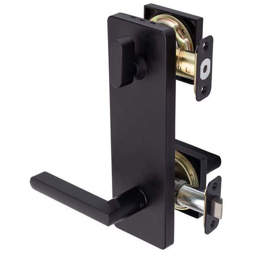 Image Of Interconnected Door Lock Reversible Passage Lever -  UL Fire Rated -  ANSI 2 -  Contemporary Style Harper Collection - Matte Black Finish - Harney Hardware